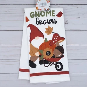 Fall Kitchen Dish Towel Dual Purpose Wheelbarrow Gnome Pumpkin Mushroom - Picture 1 of 3