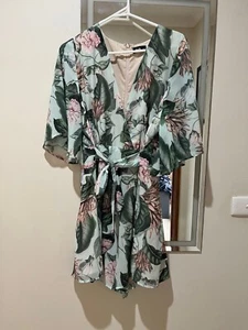Women's Dotti Short Sleeve Playsuit, Green with Flowers, Size 16 - Picture 1 of 6