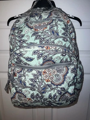 Vera Bradley Quilted Mint Green Gray Blue White Paisley Backpack Bookbag Large - Image 1 of 4