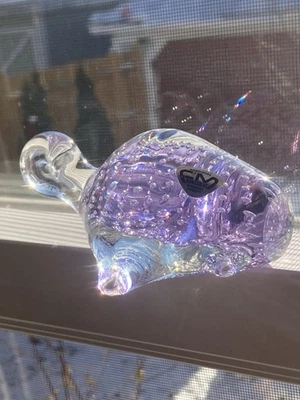 Винтажный FM Konstglas Ronneby Швеция Лаванда Художественное Стекло Морская Черепаха Пресс-папье - Изображение 1 из 4