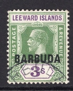 BARBUDA 1922 KING GEORGE V 3/- BRIGHT GREEN & VIOLET VERY FINE CDS USED. SG 7. - Picture 1 of 1