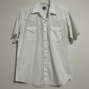 VTG Ely Cattleman Short Sleeve Shirt Pearl Snap Cowboy Rodeo White Mens Sz Large - Picture 1 of 8