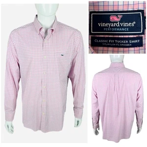 Vineyard Vines Mens Large Shirt Performance Pink Classic Fit Tucker White EUC - Picture 1 of 8