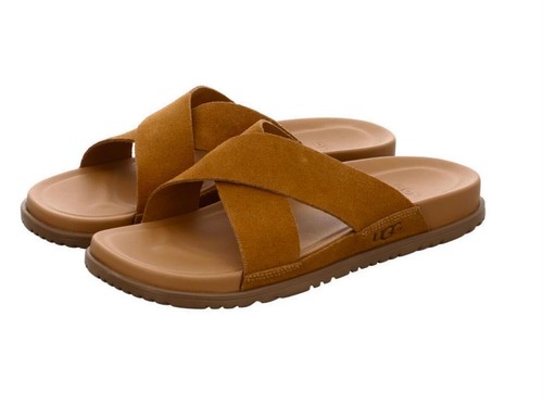 NUOVI SANDALI UGG WAINSCOTT SLIDES CASTAGNA MARRONE CAMOSCIO IMBOTTITI UOMO TAGLIA 10