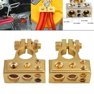 Pair Car Battery Terminal Connector Post 4/8 GA AWG Gauge Positive Negative Port - Picture 1 of 11