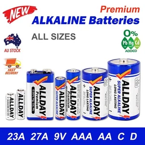 AA AAA C D 9V 23A 27A Battery 1.5V Alkaline Batteries ALLDAY AU - Picture 1 of 18