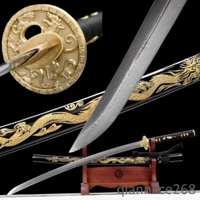 Damascus folded steel Japanese Katana Sword dragon saya have copper dargon tsuba - Image 1 of 4