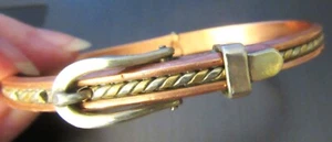 COPPER BRACELET WESTERN THIN BELT STYLE SILVER BUCKLE - Picture 1 of 10