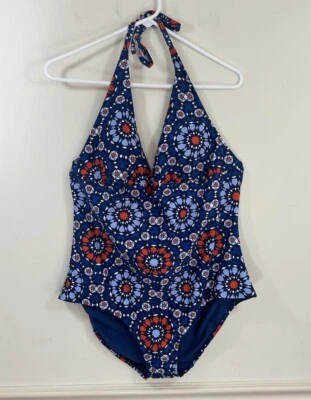 Novo na caixa maiô Old Navy XXL peça única roupa de banho geométrica vermelho azul - Imagem 1 de 4