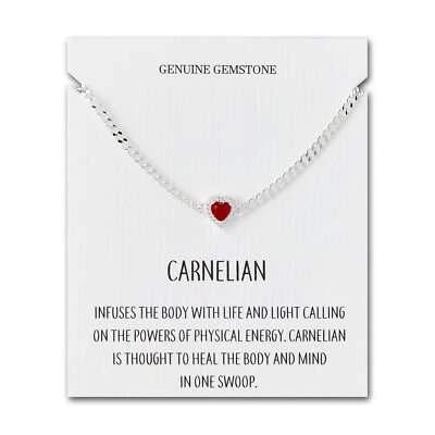 Pulsera de piedras preciosas corazón cornalina con tarjeta de cotización creada con Zircondia® Crysta Foto 1 de 4