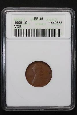 1909 VDB Lincoln Wheat Cent ANACS Soap Box EF 45 *DoubleJCoins* JL1100-52 - Image 1 of 2