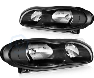 Headlights Assembly Pair for Chevy Camaro 1998-2002 Black Housing Replacement - Image 1 of 4