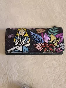 Disney Long Wallet Alice in Wonderland Lounge Fly Round Zipper Black Ladies - Picture 1 of 10