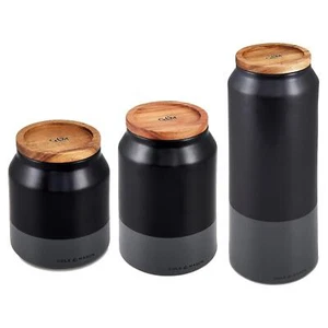 Tarro de almacenamiento de cocina de cerámica con tapa de madera bote té café azúcar recipiente negro - Imagen 1 de 5