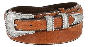 Cinturón Western Ranger de cuero de vaca genuino con hebilla de borde de cuerda grabado en plata - Imagen 1 de 6