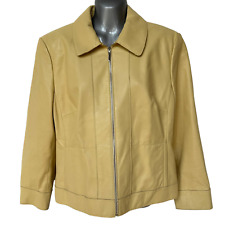 Vintage Doncaster Leather Jacket Light Yellow Bomber Coat Women's Plus Size 16