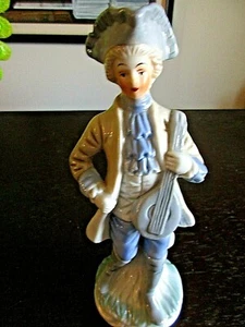 VTG Victorian Colonial Style Japan Blue & White Porcelain Musician - 8" Tall - Picture 1 of 6
