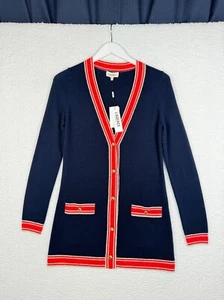 NEW $475 - L'Agence Ariel Cardigan Sweater - Womens XS Blue Red - Wool Cashmere - Picture 1 of 14
