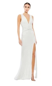 Ieena for Mac Duggal White V-Neck Sequin Wrap Waist Gown Womens Size 2 AS IS - Picture 1 of 10