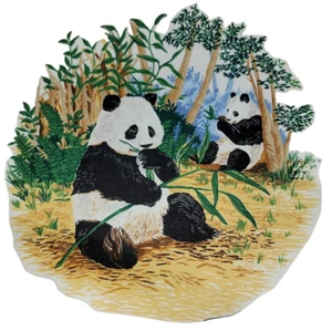 Large Iron On Patch Pandas Eating Bamboo Multi-Color Patch New 10" x 10" - Picture 1 of 9