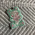 Vintage Floral Teddy Bear Appliqué Mint Green Pink And White