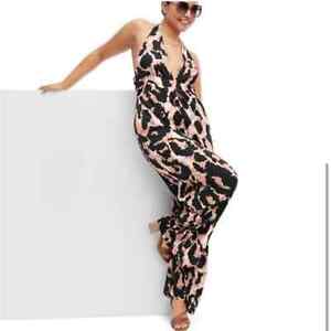 Diane von Furstenberg Target black tan pink leopard halter jumpsuit size XXS