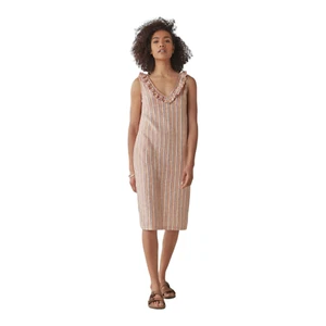 New NEXT Striped Linen Shift Dress Size 10 Pockets Ruffle Sun Holiday BNWT - Picture 1 of 23