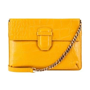 Womens Yellow Leather Clutch Cross Shoulder Crocodile Printed Cowhide Tab Bag - Picture 1 of 3