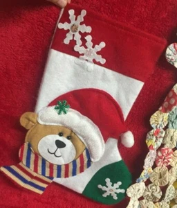 Teddy Bear Christmas Stocking with Snowflakes  - Picture 1 of 4