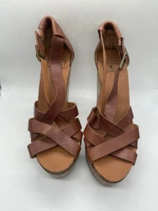 NWOB Lucky Brand Brown Leather Platform Wedge Sandals size 9M - Picture 1 of 11