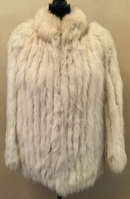 Vintage Saga Fox Womans Mandarin Collar Stroller Fur Jacket Medium White Silver - Image 1 of 4
