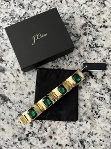 J.Crew N/W Box Women’s Emerald W Green Square Linked Jewel Bracelet - Picture 1 of 5