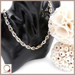 925 Silver Women's Bitono White Yellow Chain Necklace Necklace - Picture 1 of 8