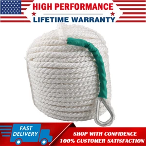 1/2"x100' Twisted 3 Strand Nylon Anchor Rope Boat 6250LB w/ Thimble Rigging Line - Picture 1 of 15