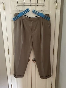 EUC Perry Ellis portfolio Mens khaki Dress Pants 42x30 pleated cuffed 213 - Picture 1 of 3