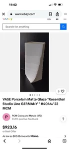 VASE Porzellan Mattglasur "Rosenthal Studio Line GERMANY #4044/ 22 TOP ANGEBOT - Bild 1 von 11
