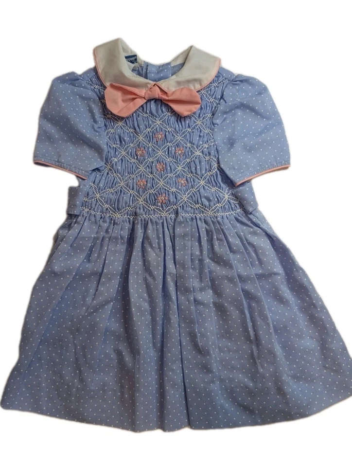 Vestido Vintage Polly Flinders Azul Calado Manga Corta Volantes Encaje y Lazo Talla 4 Foto 1 de 4