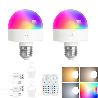 2x Dimmable Light Bulbs Rechargeable Remote Control Battery Operated Light Bulb