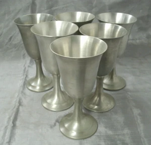 Vtg International Pewter Hollowware Set of 6~6-5/8" Wine Glass Water Goblets EUC - Picture 1 of 3