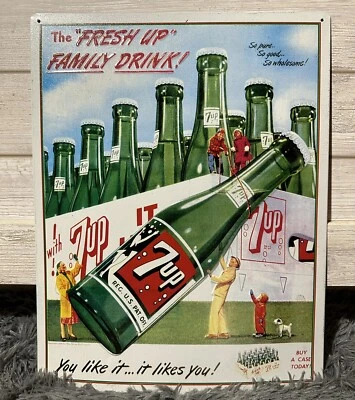 VINTAGE 1993 7UP Soda "The Fresh Up Family Drink" Tin Advertising Sign RARE🔥 - Image 1 of 3