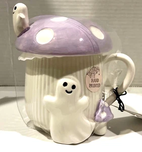 Ragnatele e Calderoni Tazza Grande Caffè Viola e Bianco Funghi Fantasma con Top - Foto 1 di 7
