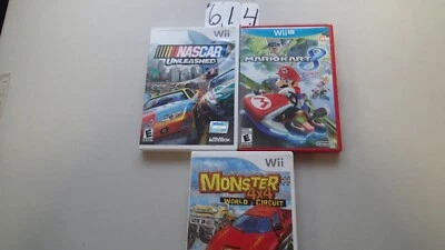 3- nintendo wii  games, mario kart 8, nascar unleashed, monster 4x4 - Image 1 of 4