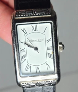 Damenuhr COLDWATER CREEK silberfarben, schwarzes Echtleder, neue Batterie - Bild 1 von 8