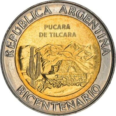 Argentina 1 Peso Coin | Pucara de Tilcara | Mountains | Sun | KM159 | 2010 - Image 1 of 4