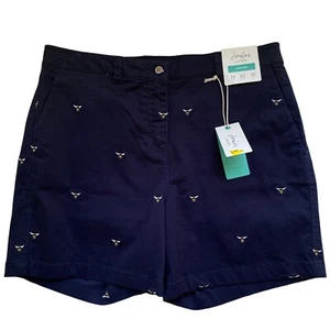 New! Joules Chino Cruise Shorts Bee Embroidered Navy Blue Cotton Blend Size 10 - Picture 1 of 12