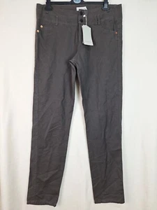 Turnover Ladies Dark Grey Slim Fit Trousers Pants Size 42 W34 Linen Cotton - Picture 1 of 10