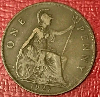 A HIGH GRADE XF 1927 GREAT BRITAIN ENGLISH LARGE PENNY COIN-OCT147 - Image 1 of 2