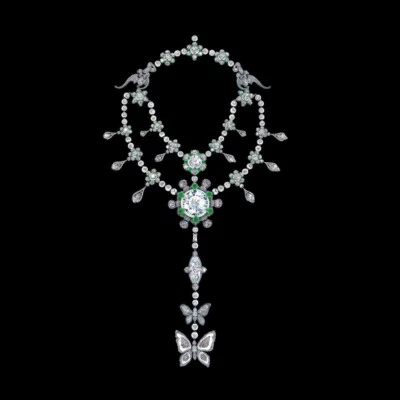 Magnificent Antique Butterfly Design Lab-Created Diamonds & Emeralds Necklace - Image 1 of 4