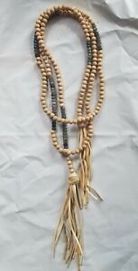 Labradorite Lariat Necklace with Leather Tassels  Boho New Handmade