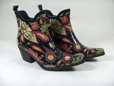 MADELINE WOMENS 5 RAIN ANKLE BOOTS COWBOY WESTERN POINTED TOE WILD DESIGN NEW - Image 1 of 4